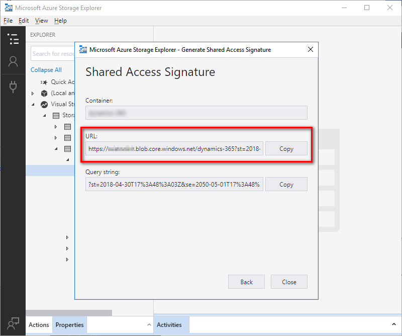 Copy Azure Blob SAS URL